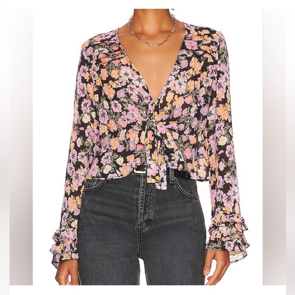 Free People Maybel Blouse in Black Combo Medium M - Picture 1 of 9